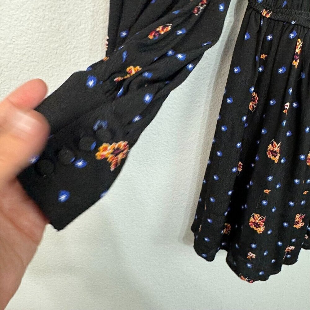 Free People Women Two Faces Mini Dress Square Neckline Floral Black Multi XS - Picture 9 of 14